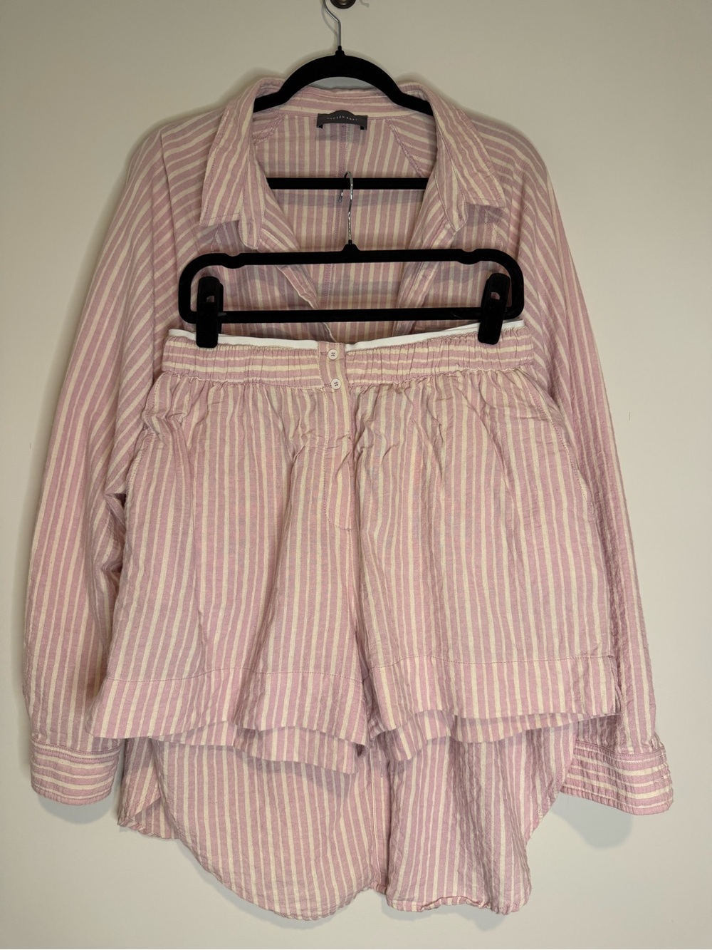 Hudson Gray 2pc set Women’s Pink Striped Cotton Shirt/Shorts set